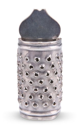 AN 18TH CENTURY DUTCH SILVER NUTMEG GRATER, demilune, with arched pediment.