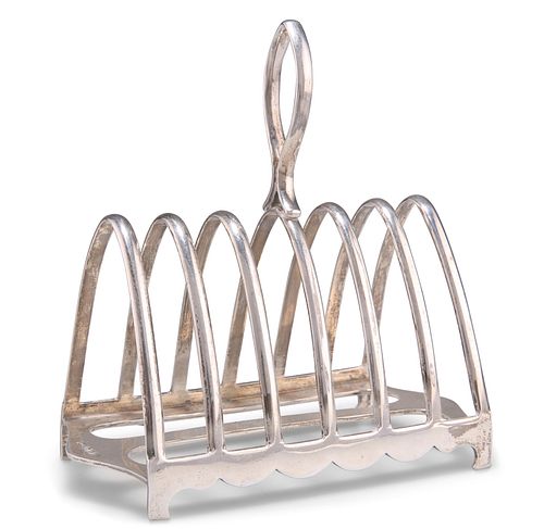 A GEORGE V SILVER TOAST RACK,?by?Walker & Hall, Sheffield 1935, of seven ba
