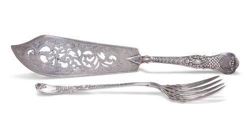 A PAIR OF VICTORIAN SILVER FISH SERVERS,?by?William Robert Smily, London 18