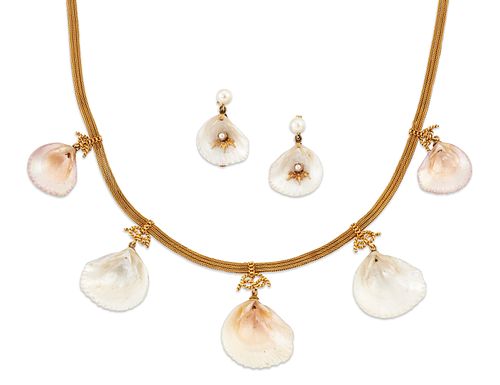 A VICTORIAN SHELL NECKLACE, the necklace of graduated half shells suspended