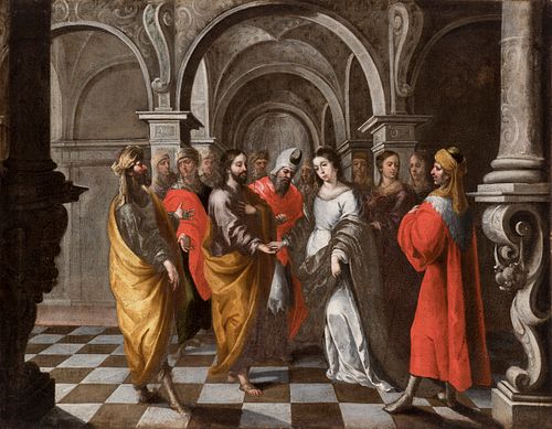 MATÍAS DE ARTEAGA Y ALFARO (Villanueva de los Infantes, Ciudad Real, 1633 - Seville, 1703). 
"The Betrothal of the Virgin" 
Oil on canvas.