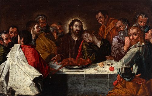 Cordovan school; 17th century. 
"Last Supper". 
Oil on pine panel.