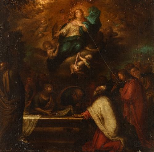 Spanish school; 17th century. 
"Asunción de la Virgen" 
Oil on canvas. Relined.