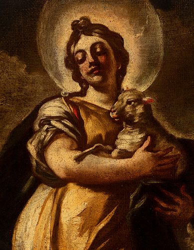 Attributed to FRANCESCO SOLIMENA (Italy, 1657 - 1747).
"Saint Agnes".
Oil on canvas. Relined