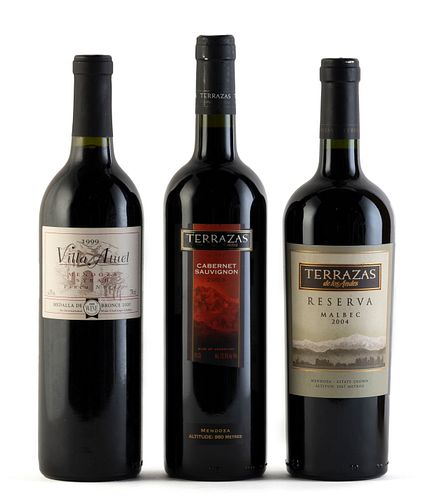 Three bottles: a Terrazas de los Andes, cabernet, 2003 vintage, a Terrazas de los Andes, 2004 malbec and a Villa Atuel, syrah, 1999 vintage.
Category:
