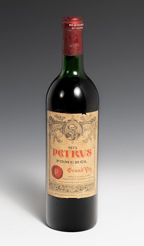 Bottle of Petrus Pomerol Grand Vin 1973.
Category: Red wine. A.O.C. Pomerol, Bordeaux.
Level: C.