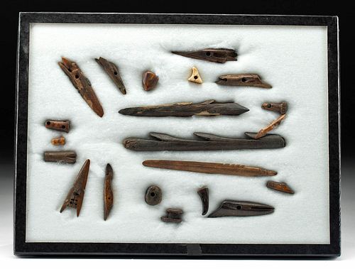 20 Pre-Contact Inuit Bone, Wood, & Walrus Ivory Tools