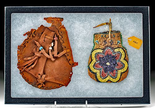 19th C. Native American Lakota Beaded & Leather Pouches