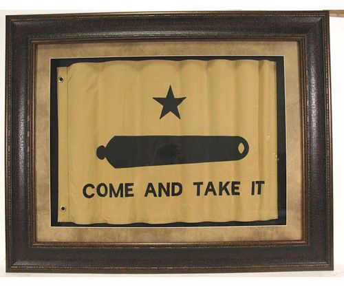 FRAMED HANDSTITCHED CANVAS COME AND TAKE IT FLAG