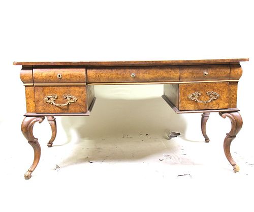 VINTAGE WRITING DESK WITH TOOLED LEATHER TOP
