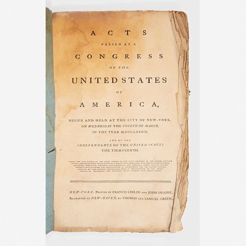 [Americana] Acts Passed at a Congress of the United States of America, Begun and Held at the City of New-York, on Wednesday the Fourth of March...Bein