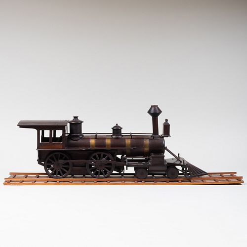 Brass-Mounted Ebonized Wood Model of a Train