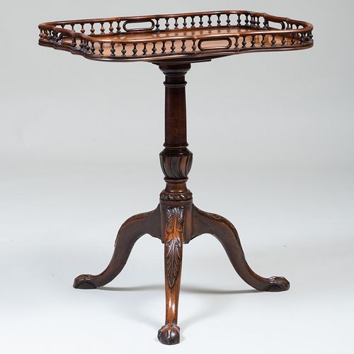 Fine George III Brass-Inlaid and Carved Mahogany Tripod Table