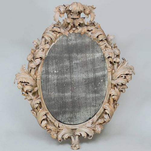 William and Mary Painted Pine Oval Mirror