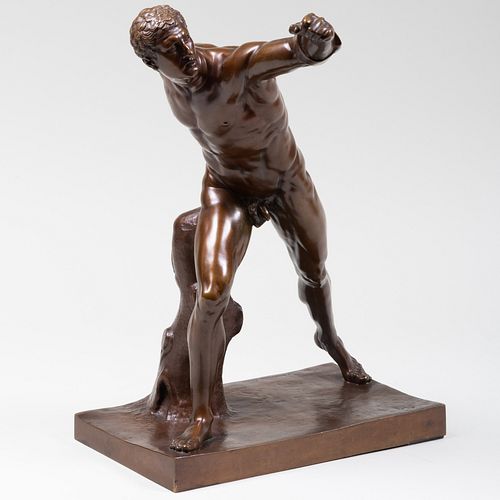 Bronze Figure of the Borghese Gladiator on a Marble Base, After the Antique