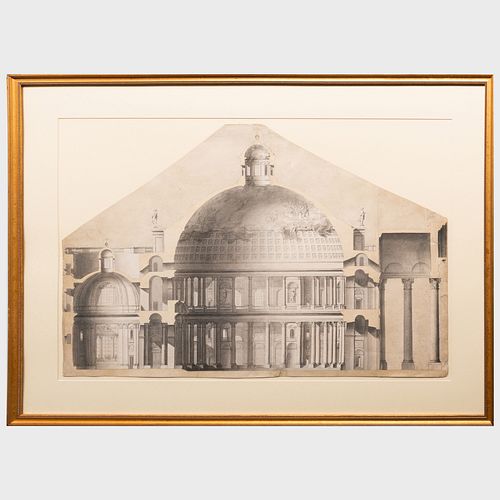 English School: At Gatton, Surry: Two Renderings; and Domed Architectural Rendering