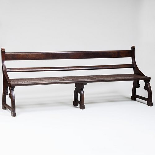 Anglo-Indian Neo-Gothic Teak and Caned Bench 