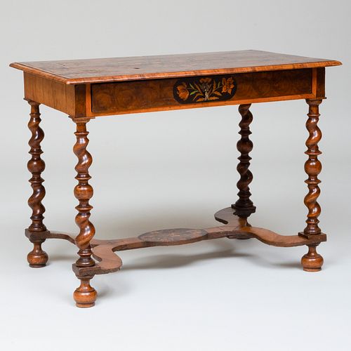 William and Mary Walnut and Fruitwood Marquetry Table