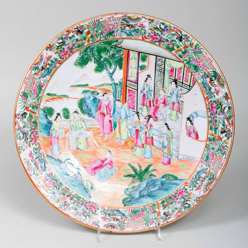 Large Chinese Export Canton Famille Rose Porcelain Charger