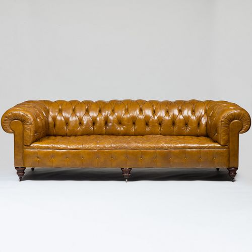 Large English Tufted Leather Chesterfield Sofa