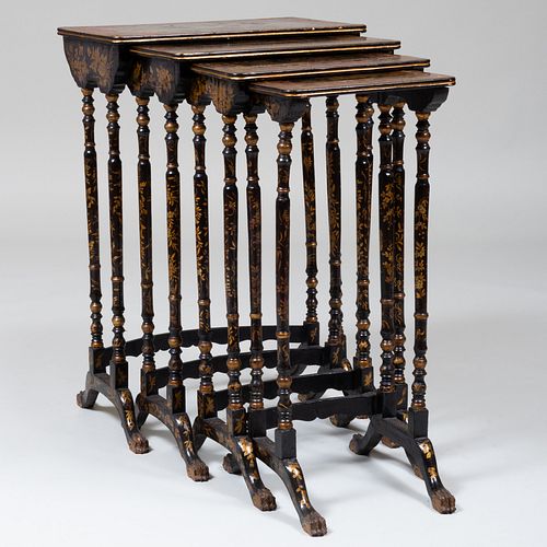 Nest of Four Chinese Export Black Lacquer and Parcel-Gilt Tables