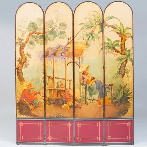 Four Panel Painted Screen, in the Chinoiserie Taste