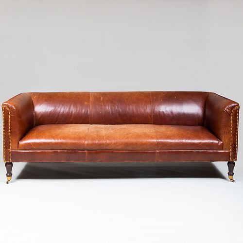 Edwardian Style Brass-Studded Leather Sofa
