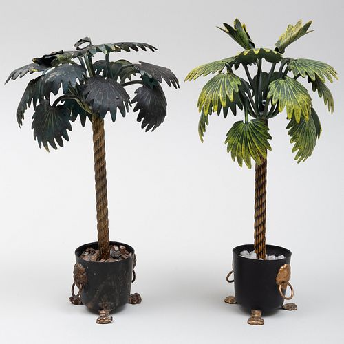 Pair of TÃ´le Palm Tree Table Ornaments