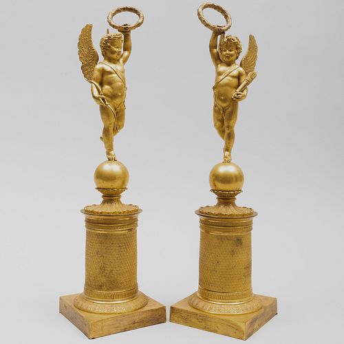 Pair of Charles X Style Gilt-Bronze Model of Cherubs