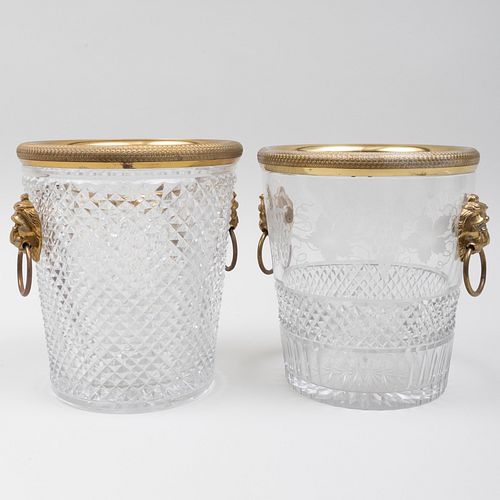 Two Continental Gilt-Metal-Mounted Cut Glass Wine Coolers