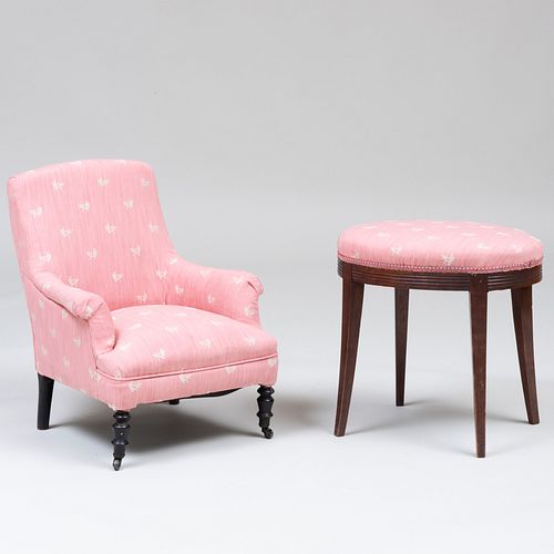 Victorian Child's Chair with a Similarly Upholstered Stool