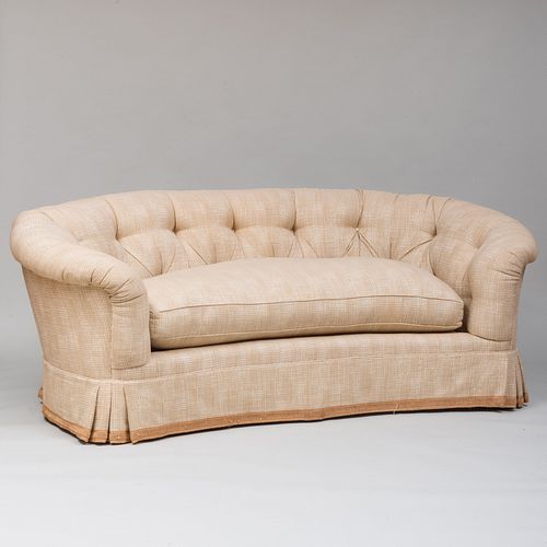 Beige and Brown Linen Tufted Upholstered Sofa, by DeAngelis