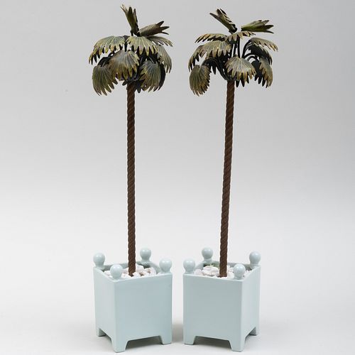 Pair of Limoges and TÃ´le Palm Table Ornaments
