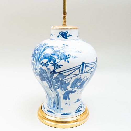 Chinese Blue and White Porcelain Baluster Jar Mounted as a Lamp