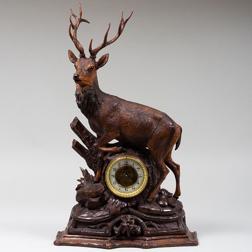 Black Forest Stag Form Mantel Clock