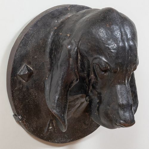 Henri Alfred Jacquemart (1824-1896): Large Black Painted Cast Iron Head of a Hound