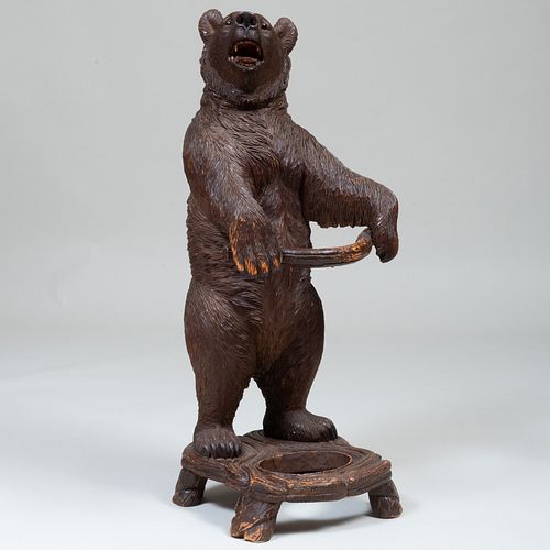 Black Forest Carved Wood Model of a Standing Bear Umbrella Stand