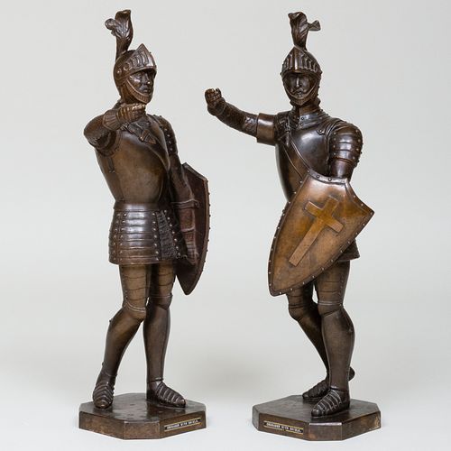 Set of Two Patinated-Bronze Figures of Crusaders