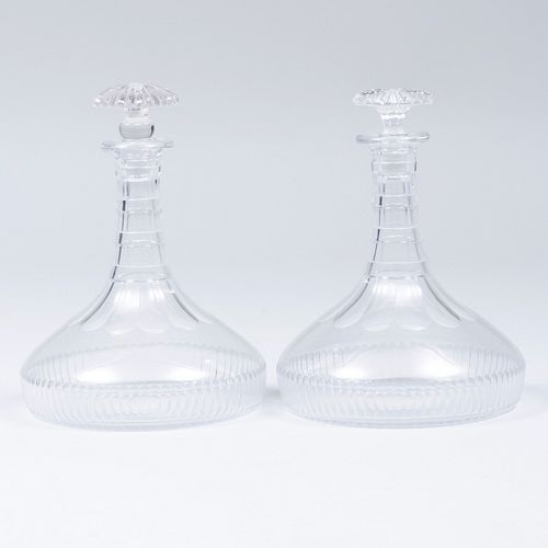 Pair of George III Cut Glass Ship Decanters and Stoppers