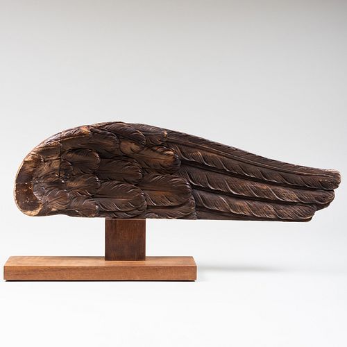 Carved Stained Wood Wing Fragment, Probably English 