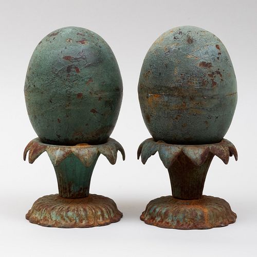 Pair of Victorian Painted Cast Iron Garden Ornaments