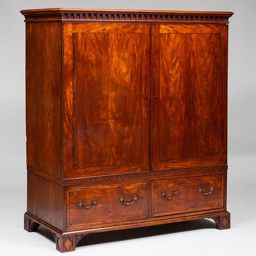 Fine George III Inlaid Satinwood and Ebony Linen Press, in the Neo-Gothic Taste