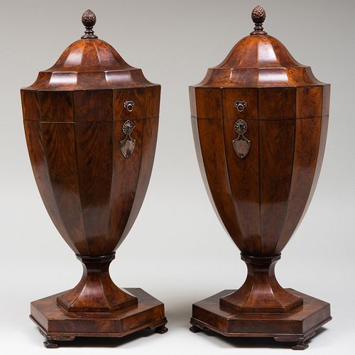 Pair of Regency Inlaid Mahogany Cutlery Urns
