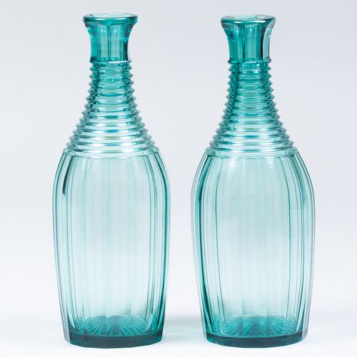 Pair of English Green Cut Glass Decanters