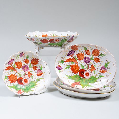 Group of English Porcelain Serving Pieces in a 'Chrysanthemum' Pattern