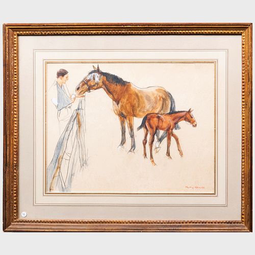 Henry Koehler (1927-2018): Reflection and Foal, II (HRH the Prince of Wales at Highgrove)