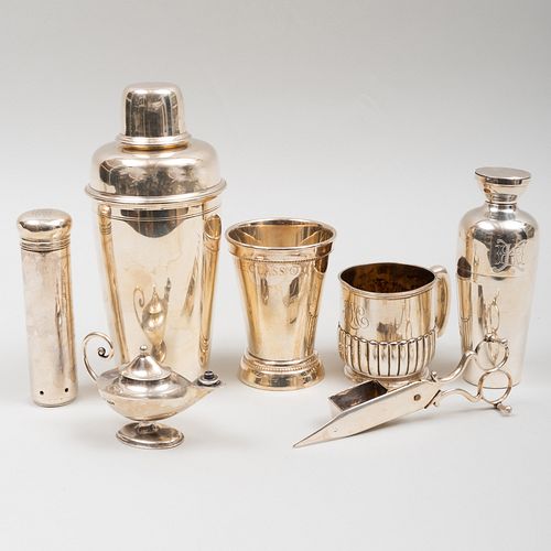Tiffany & Co. Silver Cocktail Shaker and a Group of Silver and Silver Plate Wares