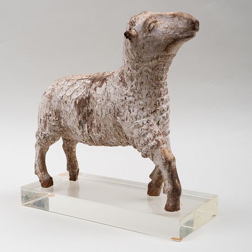 Painted and Parcel-Gilt Carved Wood Creche Figure of a Sheep