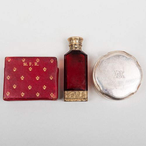 14k Gold Box, a Tiffany & Co. Silver Box, and a Victorian Silver-Gilt Glass Scent Bottle Vinaigrette