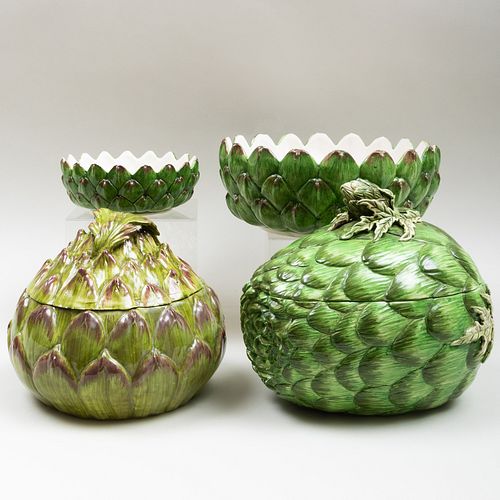 Group of Four Continental Ceramic Artichoke Form Serving Wares